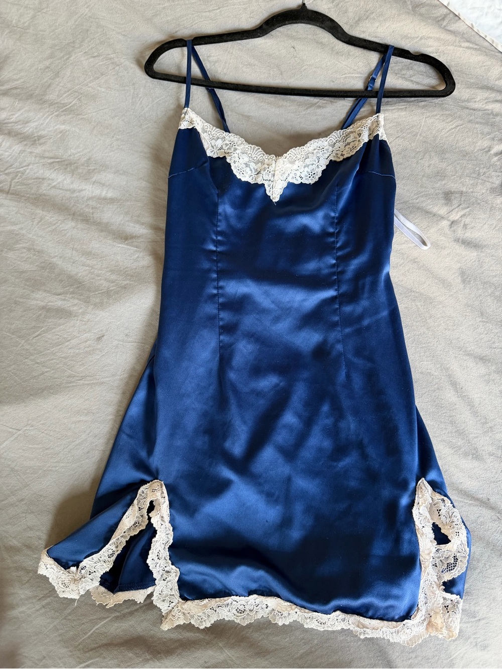 Lovers and Friends Blue Satin Lace Trim Slip Dress